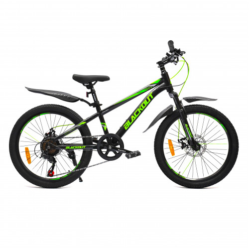 Горный велосипед 22" BLACKOUT,  скоростной, дисковые  тормоза, 22", SHIMANO, 2023, чёрно-зелёный 
