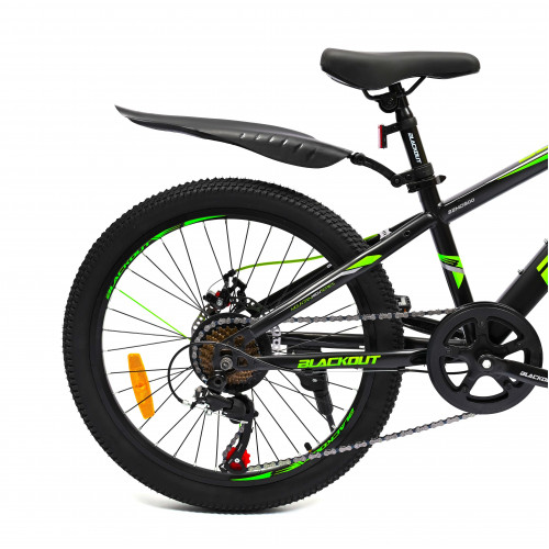 Горный велосипед 22" BLACKOUT,  скоростной, дисковые  тормоза, 22", SHIMANO, 2023, чёрно-зелёный 