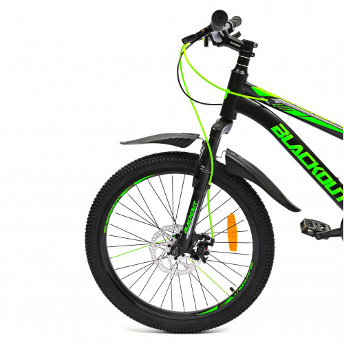 Горный велосипед 22" BLACKOUT,  скоростной, дисковые  тормоза, 22", SHIMANO, 2023, чёрно-зелёный 