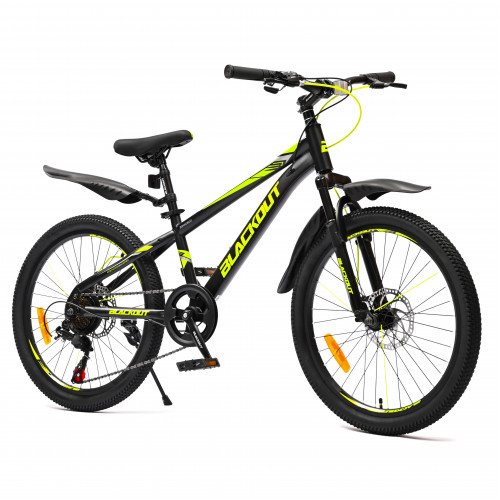 Горный велосипед 22" BLACKOUT,  скоростной, дисковые  тормоза, 22", SHIMANO,  2023, чёрно-желтый