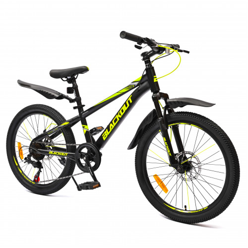 Горный велосипед 22" BLACKOUT,  скоростной, дисковые  тормоза, 22", SHIMANO,  2023, чёрно-желтый