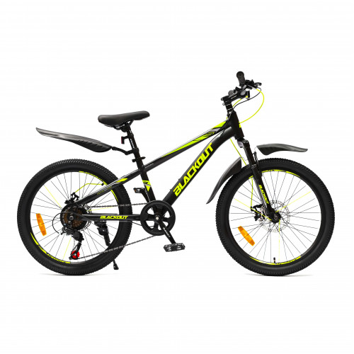 Горный велосипед 22" BLACKOUT,  скоростной, дисковые  тормоза, 22", SHIMANO,  2023, чёрно-желтый
