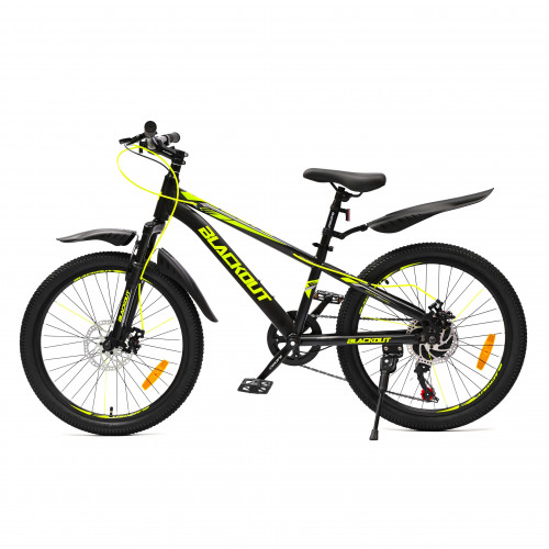 Горный велосипед 22" BLACKOUT,  скоростной, дисковые  тормоза, 22", SHIMANO,  2023, чёрно-желтый