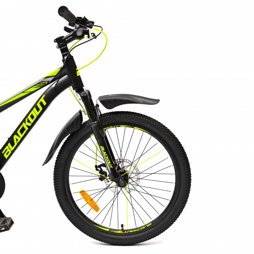Горный велосипед 22" BLACKOUT,  скоростной, дисковые  тормоза, 22", SHIMANO,  2023, чёрно-желтый