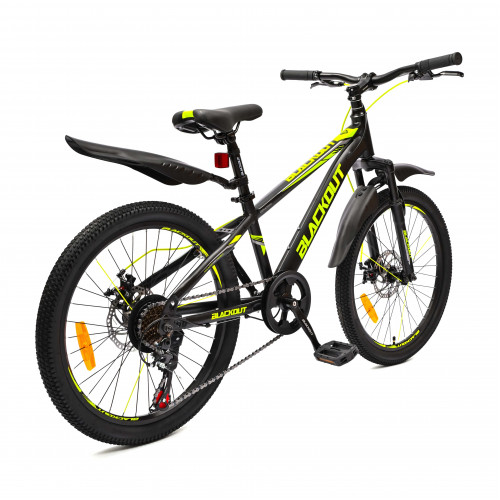 Горный велосипед 22" BLACKOUT,  скоростной, дисковые  тормоза, 22", SHIMANO,  2023, чёрно-желтый