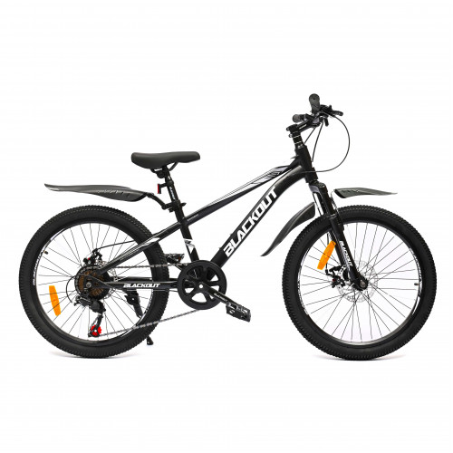 Горный велосипед 22" BLACKOUT,  скоростной, дисковые  тормоза, 22", SHIMANO,  2023, чёрно-белый