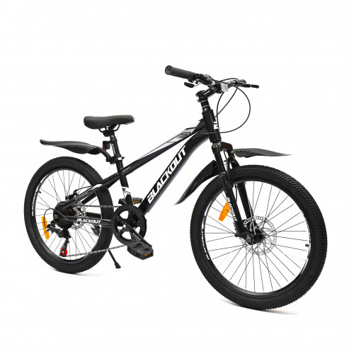 Горный велосипед 22" BLACKOUT,  скоростной, дисковые  тормоза, 22", SHIMANO,  2023, чёрно-белый