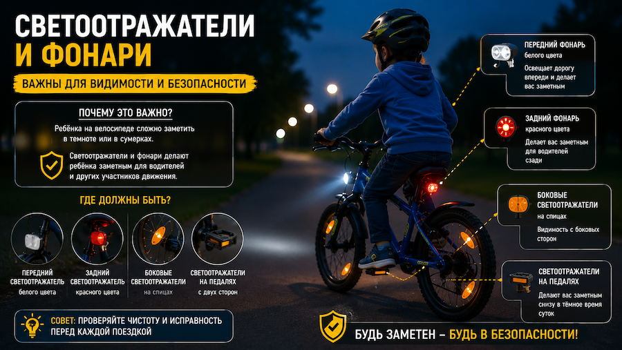 Светоотражатели на велосипеде в темное время суток